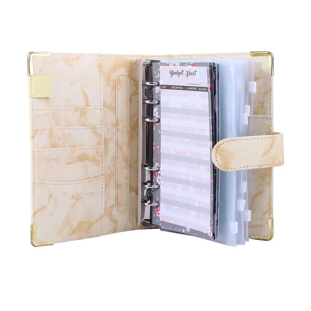 Zipper Envelope PU Leather for Budgeting Budget Planner 6 Ring Binder Marble Notebook Notebook Binder Marble Budget Binder