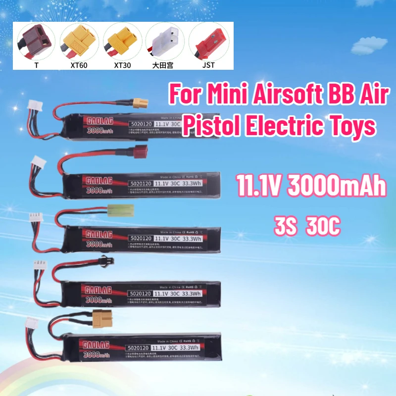 

11.1V 3000mAh 30C Lipo Battery Charger 3S 11.1V Battery for Mini Airsoft BB Air Pistol Electric Toys Guns Parts Water Gun