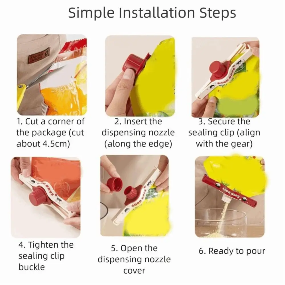 1/5 قطعة غطاء برغي التوابل مشبك للغلق بإحكام مقاوم للرطوبة قابل للتعديل الغذاء مقاطع حقيبة الكرتون مع صنبور بلاستيكي وجبة خفيفة كليب #5