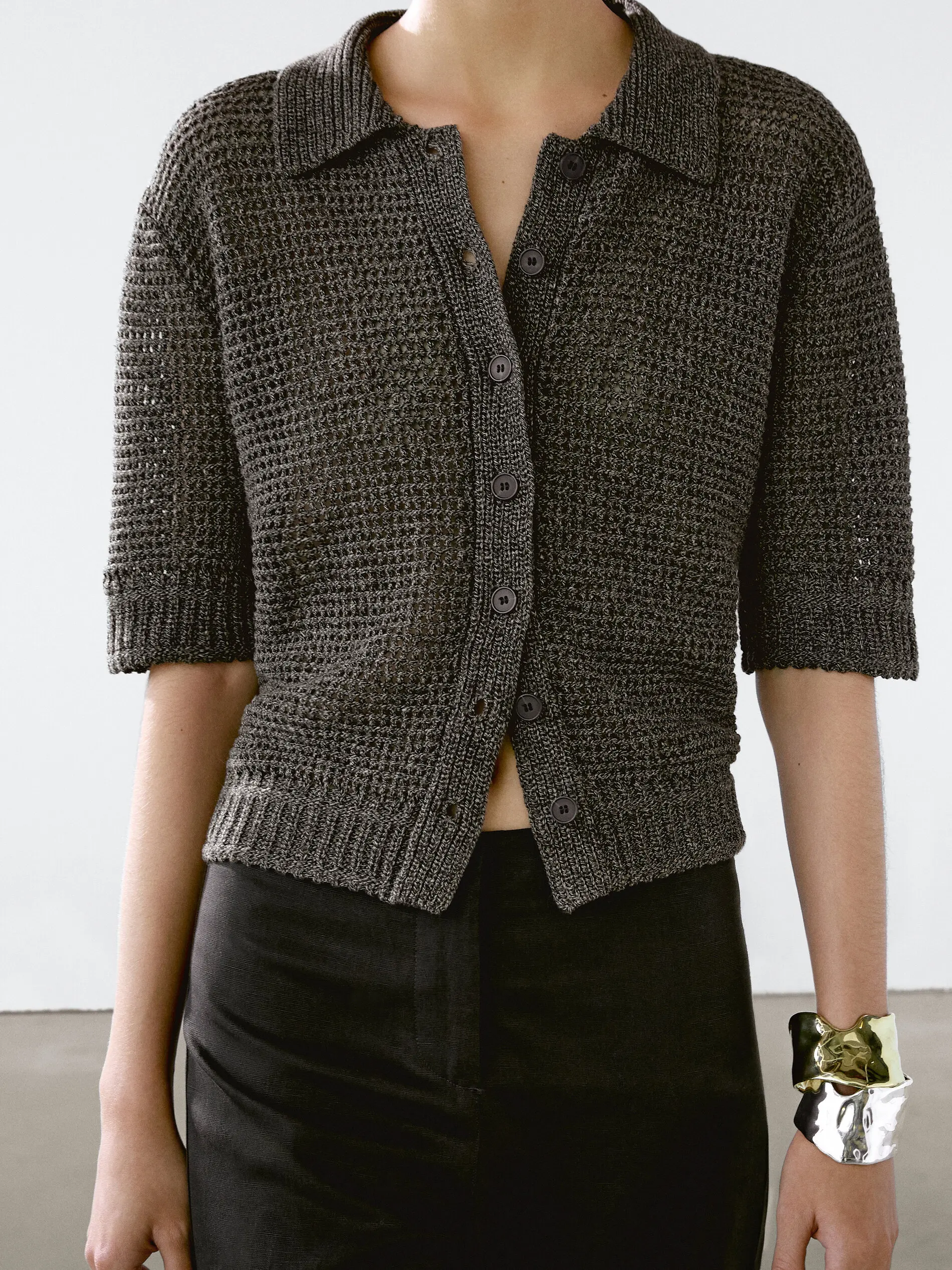 Ethereal MD 2025 Massidutti Frühlingsneuer Stil alter Geldstil, Rückenlehne und fauler Kurzarm-Strickjacke mit Polokragen