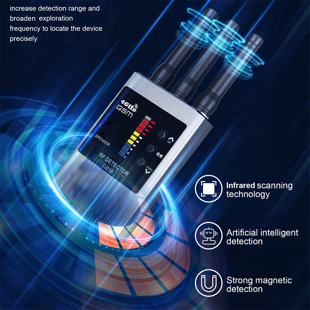 Detector de señal RF inalámbrico, buscador de dispositivos de Audio GSM, rastreador GPS, Mini cámara espía, escaneo IR, detección automática en