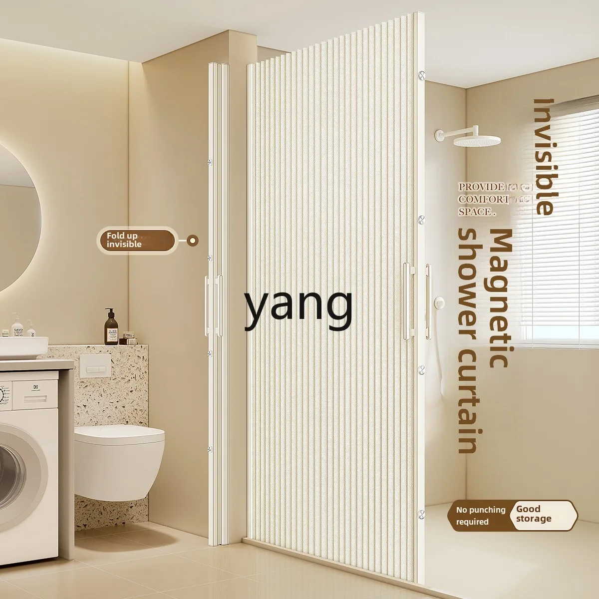 Cx bathroom invisible shower curtain toilet blocking high-grade magnetic waterproof folding door