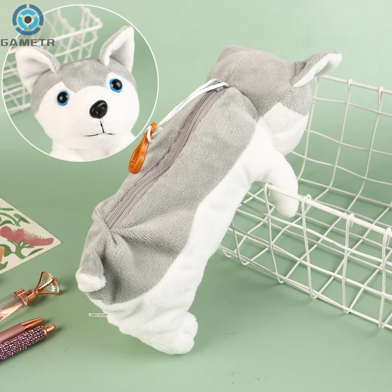 Plush Husky Dog Pencil Case Caixa de caneta portátil Marcador Material escolar Bolsa de lápis macio dos desenhos animados Bolsa de cosméticos Bolsa de maquiagem