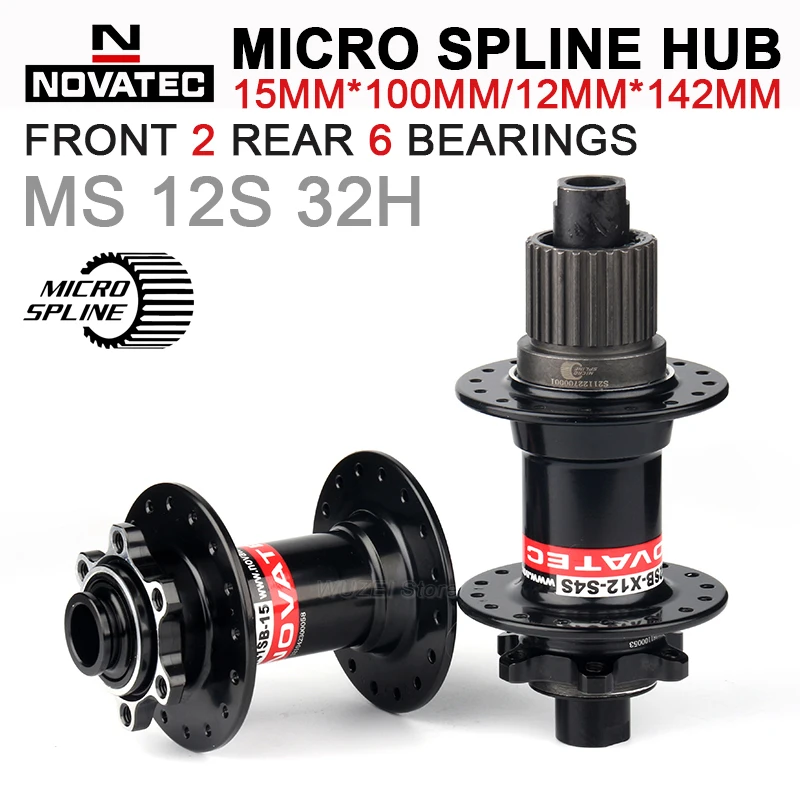 NOVATEC Micro Splline 12 V Cube 32 Hole Mtb Hub Axle Boost Front 2 Rear 6 Bearings Bicycle Hub for Shimano 12S M6100 M7100 M8100