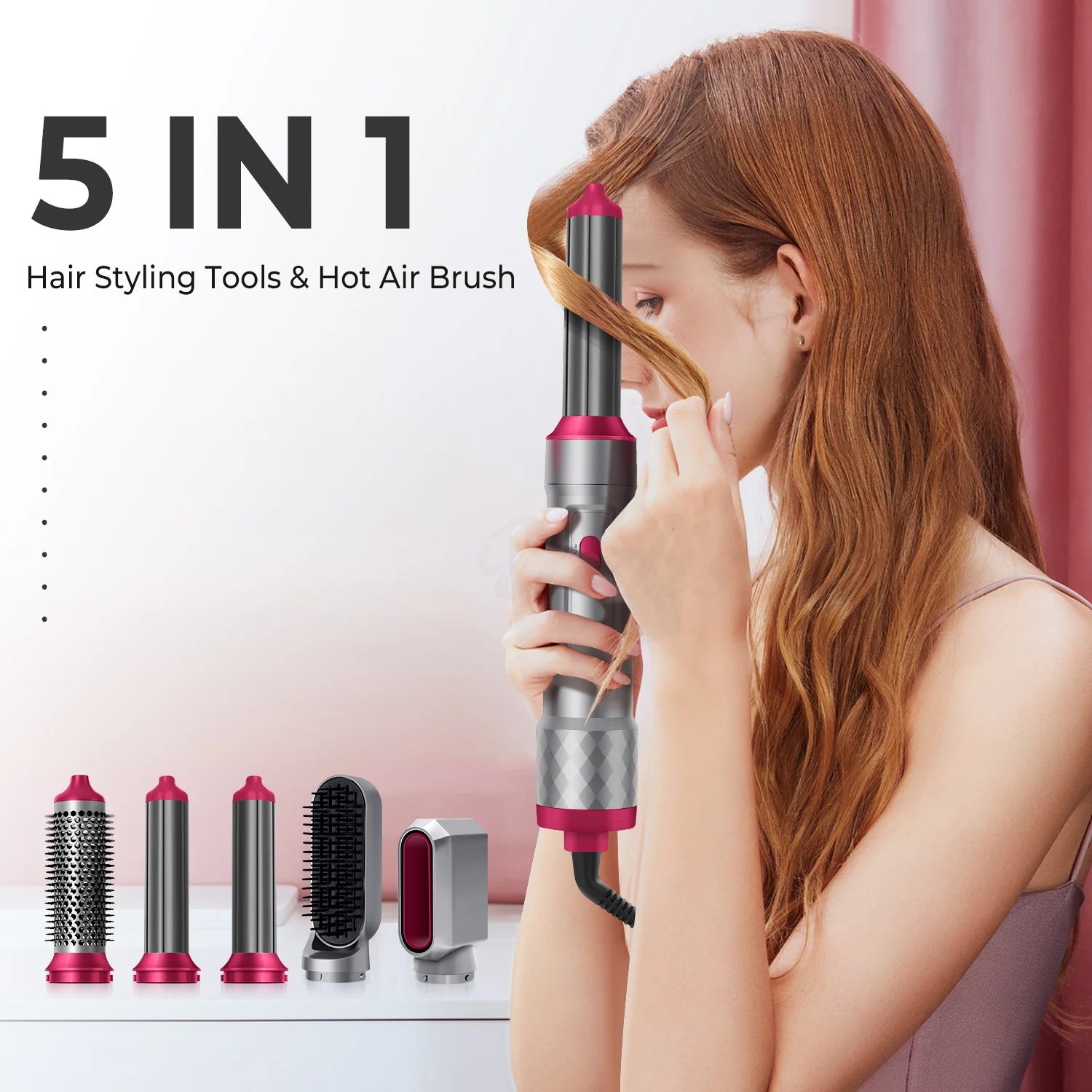 Hot Air Brush 5 in 1 Hair Dryer Brush Negative Ionic Detachable Hair Dryer Styler Air Culer Wand Hair Straightener Brush Blow