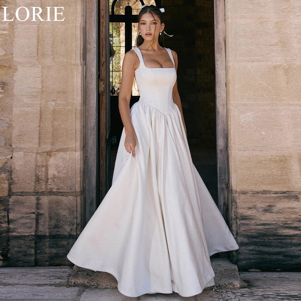 

LORIE Elegant Satin Wedding Dresses Square Neck A-Line Pleated Bride Prom Gown 2024 Bridal Gowns Customized Vestido De Noiva