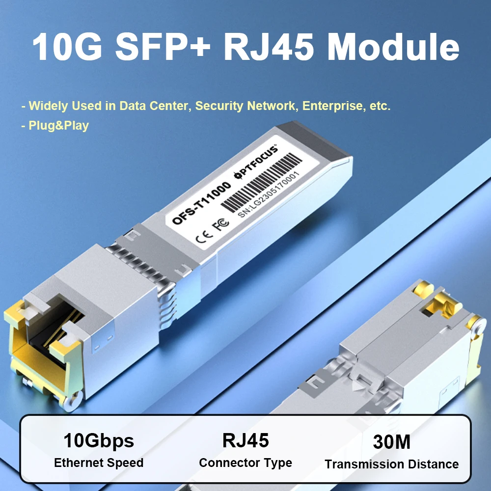 OPTFOCUS 10Gbps RJ45 SFP+ Module 1000M Fiber to Ethernet Transceiver Full Compatible Copper Cable CAT6 For SFP Switch Network