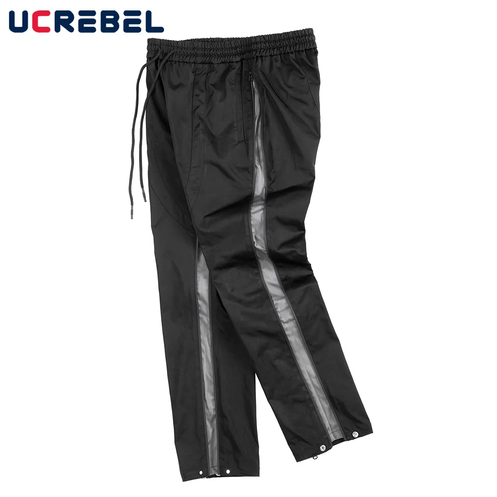 Zipper Spliced Casual Pants Mens High Street Elastic Waist Loose Flared Patchwork Trousers Men