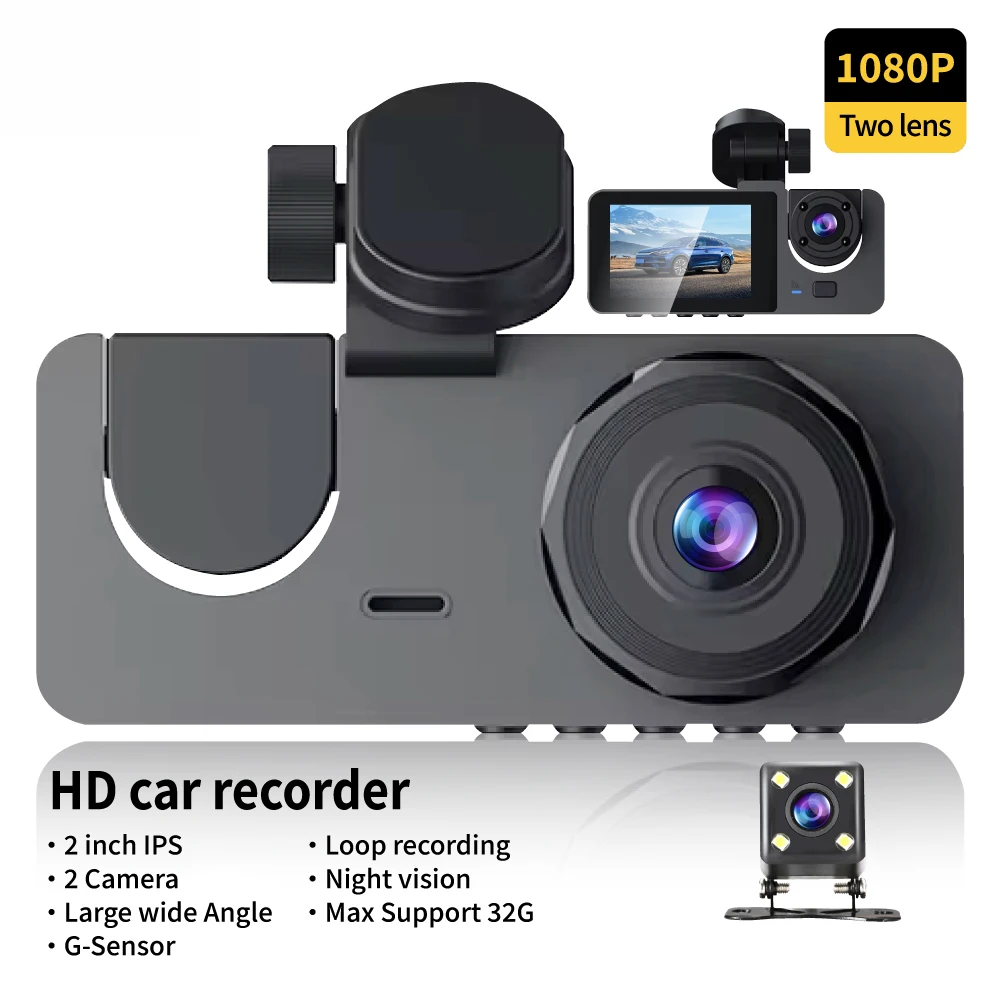 Cámara de salpicadero Dvr HD 1080P para coche, 3 lentes, visión nocturna gran angular, sensor G, cámara de grabación en bucle, accesorios para vehículo