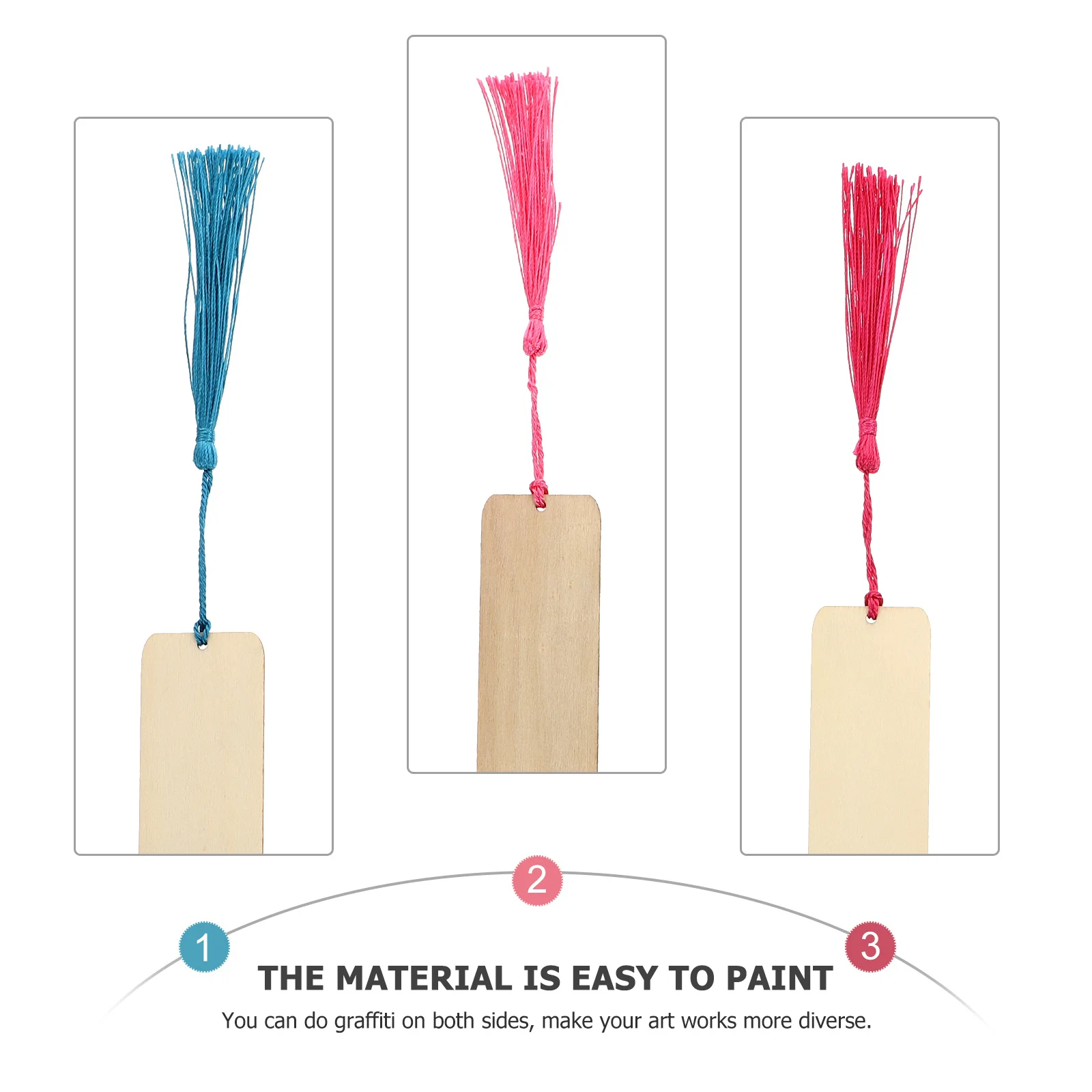 1Set Wooden Bookmark Blank DIY Delicate Tassels Craft Supplies Graffiti Painting for Reading Gift Creative Page Markers