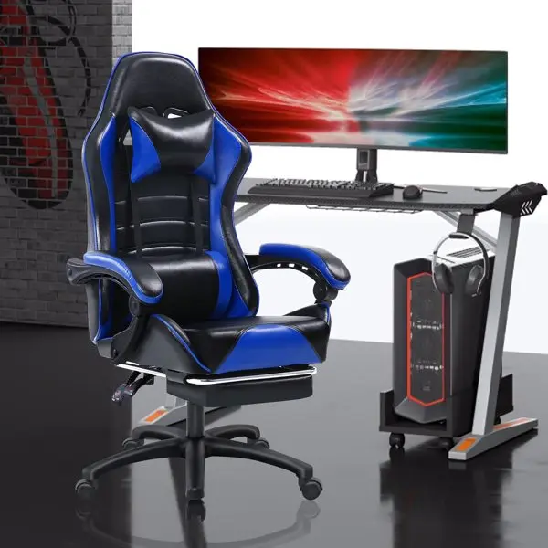 Game Chair, Adult Electronic Gaming Chair PU Leather, Lounge Chair with Footstool and Waist Support, Office Chair