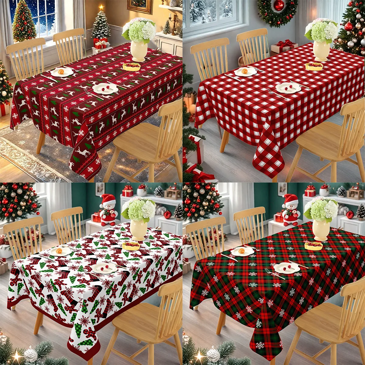 

Plaid Tablecloth Christmas Red Green Rectangle Party Table Cloth Vintage Dining Table Cover for Home Living Room Xmas Decoration