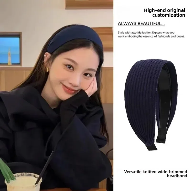 Fascia per capelli lavorata a maglia con bordo largo grigio da donna Nuovo 2025 Teschio alto Top Fermaglio per capelli Fascia per capelli Accessorio per capelli Stile coreano