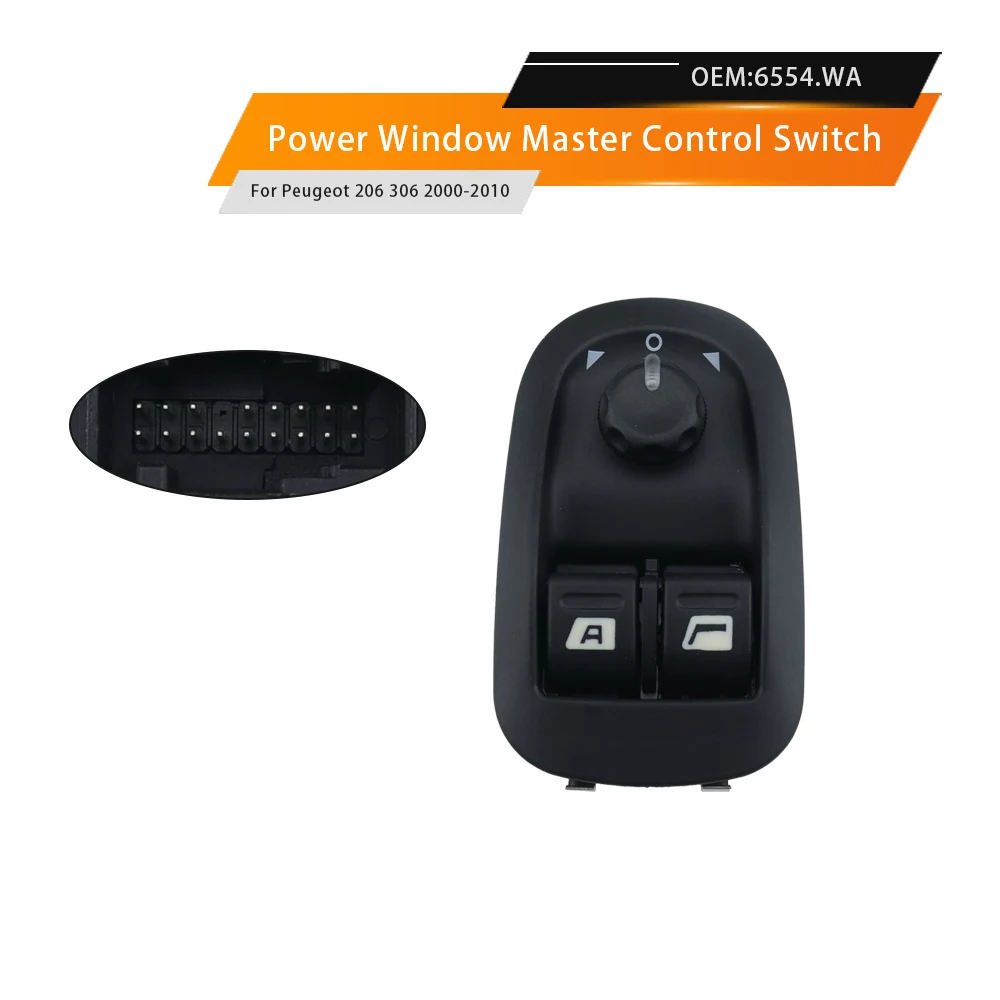 Para Peugeot 206 2000 ~ 2009 6554.WA 6554WA Interruptor Eléctrico de Ventanillas, Botón Maestro de Control de Ventanillas y Espejos 6554.WA