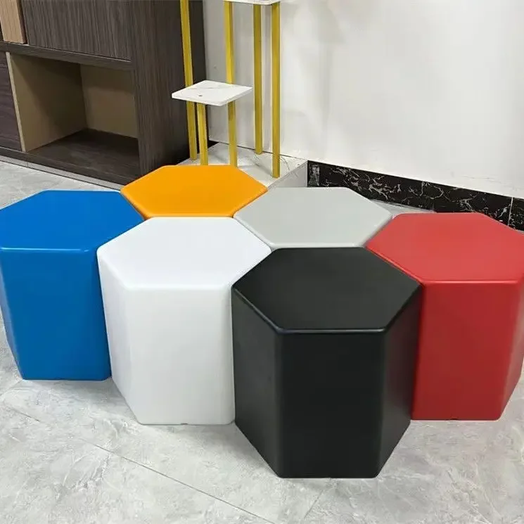 

Creative Plastic Low Stool Simple Living Room Shoe Changing Bench Small Apartment Home Modern Hexagonal Ottomans Home Furniture