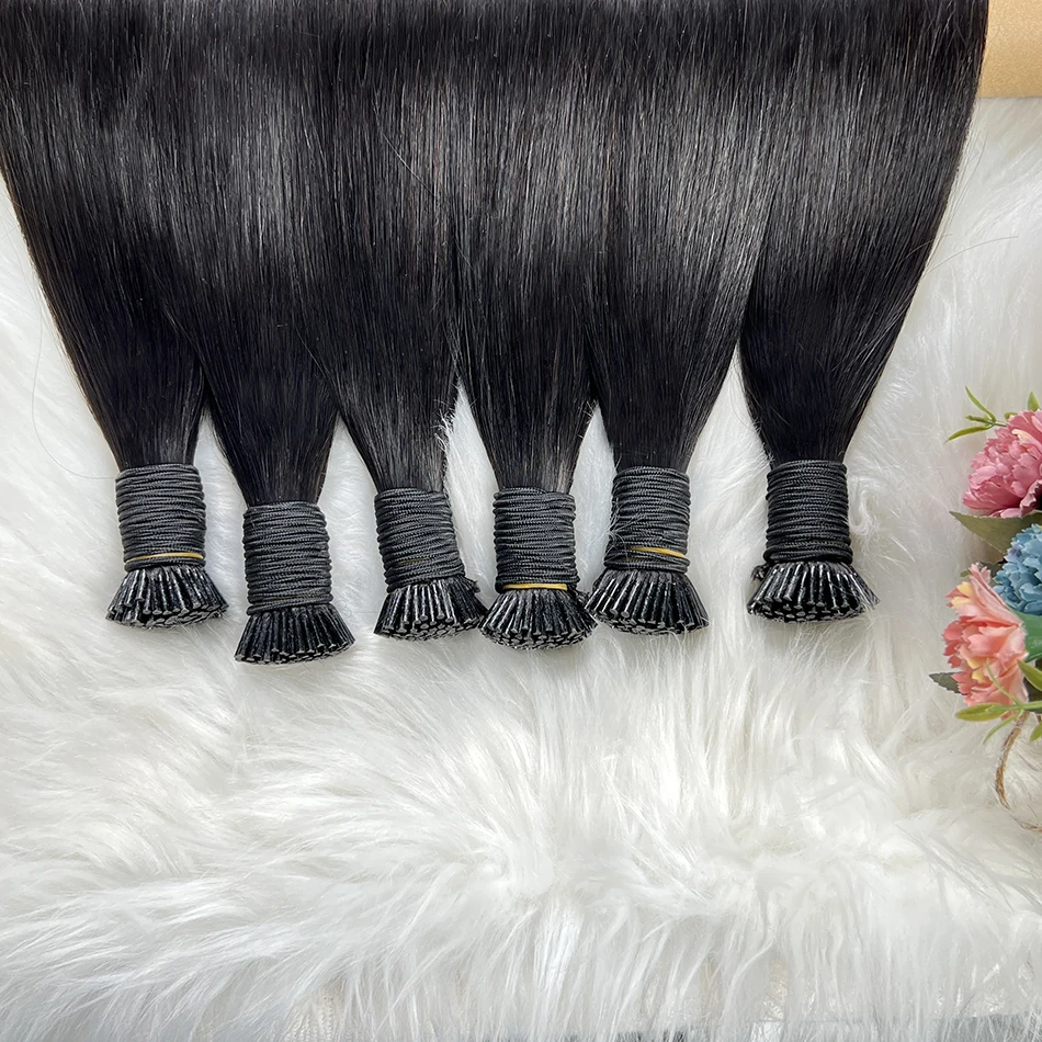 Straight I-Tip Hair Extensions 100% Vietnamese Human Hair Ponytail Genius Weft #1B Natural Black Color 100grams/pack 100 Strands