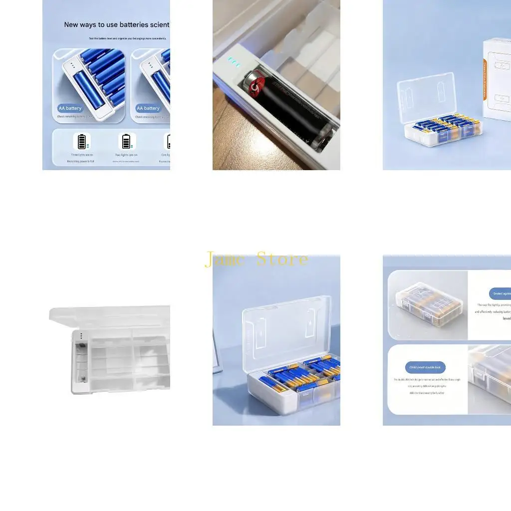 LX0B Battery Sorting Case with Tester Section, Plastic Box for Drawer Storage, Household Shelf Placement, Carry Bag Use, and