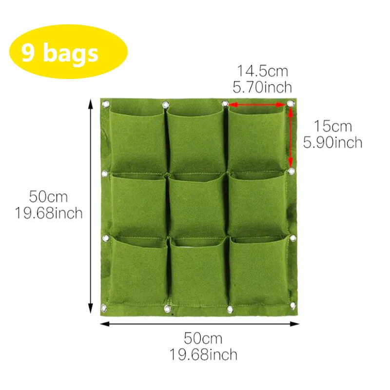 9 Pockets Vertical Wall Hanging Planting Bags Garden Planter Non-woven Fabrics Pockets Grow Bags Flowerpot Balcony Decoration C2