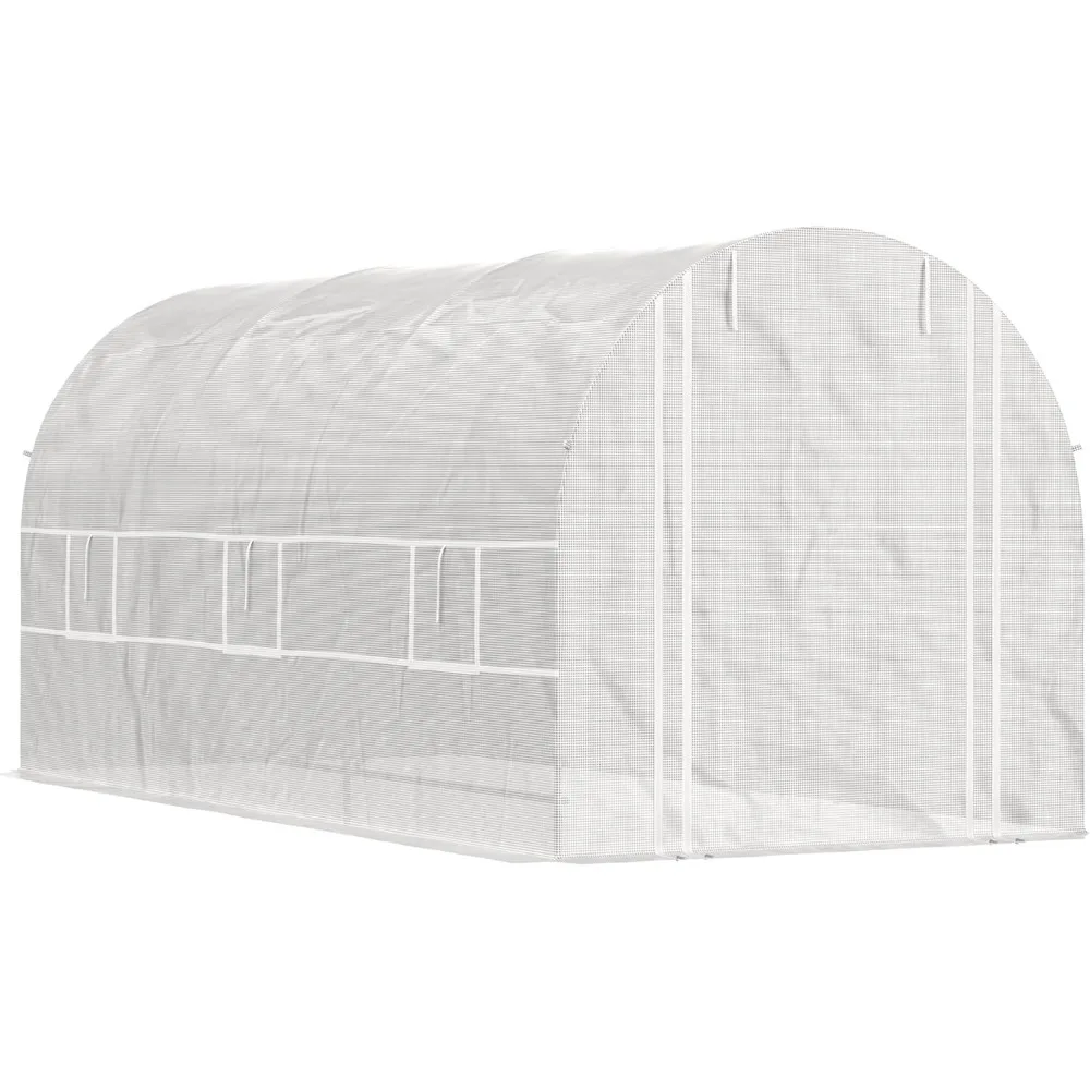 

15' x 7' x 7' Walk-in Tunnel Greenhouse, Large Heavy Duty Garden Hot Green House Kit with 6 Roll-up Windows & Roll Up Door, Ste