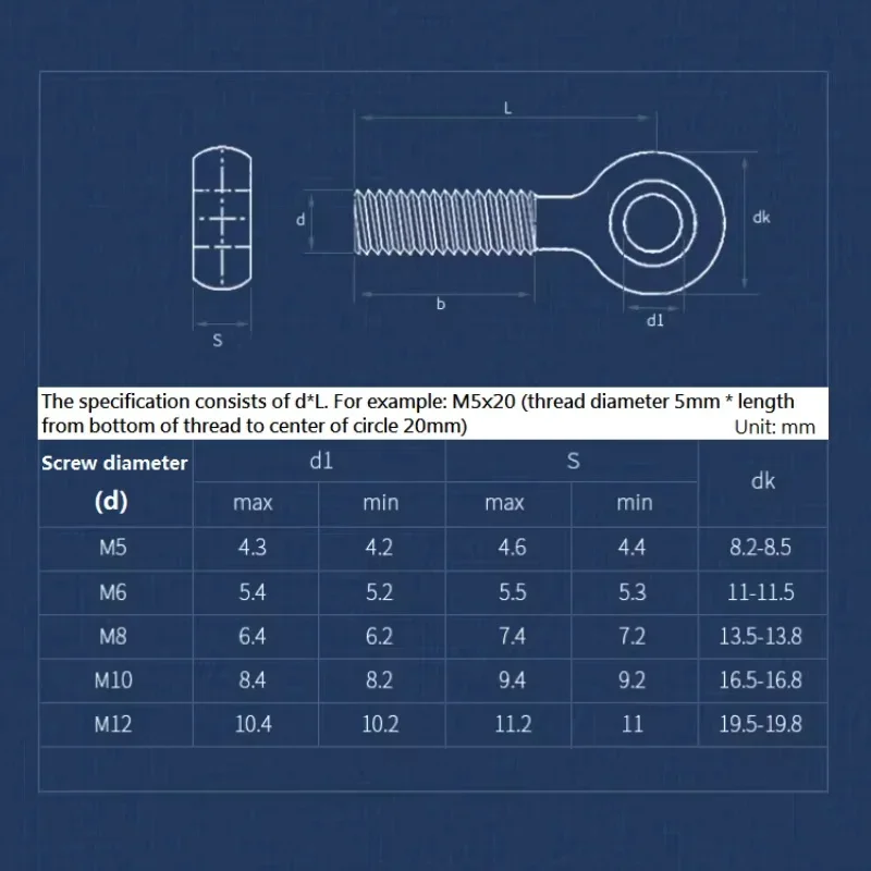2pcs/1pcs M5 M6 M8 M10 M12 304 Stainless Steel Ring Link Bolt Fisheye Eye Slip Hole Screw Length：20-150mm