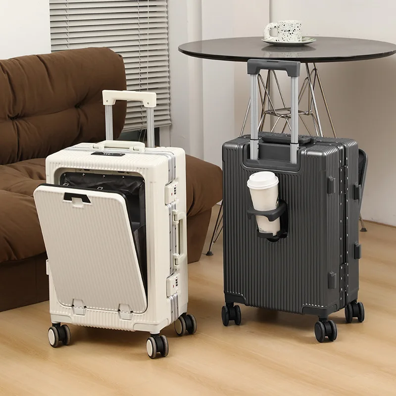 Valise de voyage portable de haute qualité à ouverture frontale pour ordinateur portable, bagage à roulettes avec cadre en aluminium, valise cabine