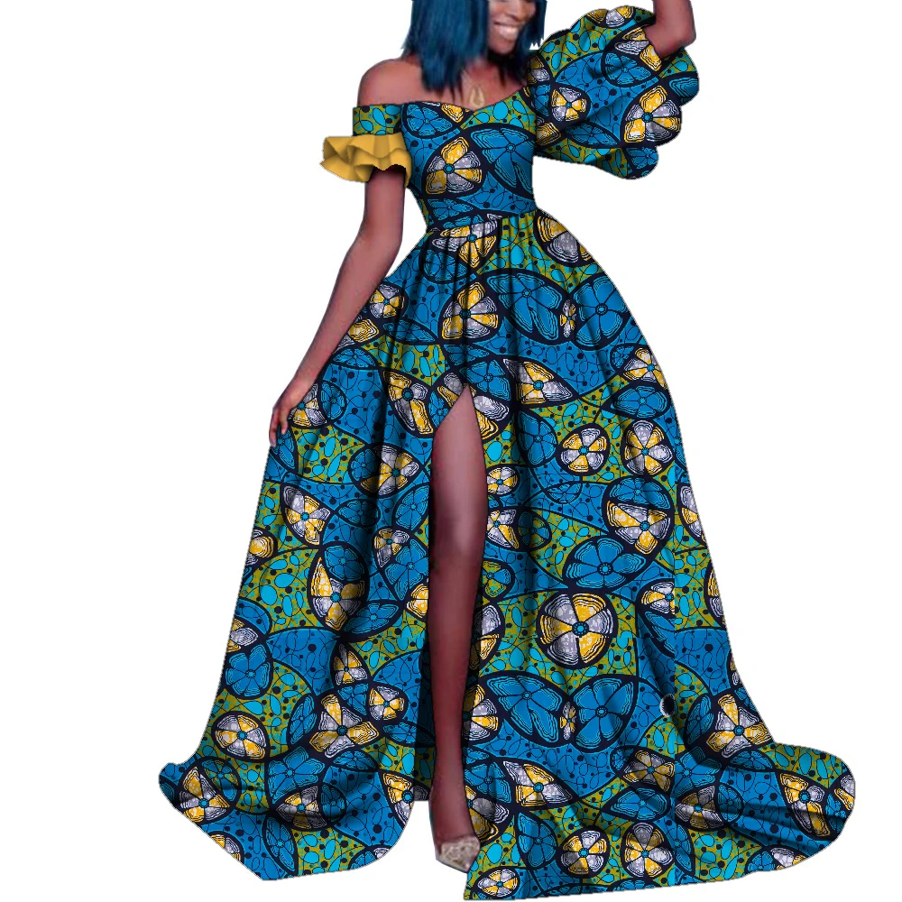 

Ankara Fashion African Clothes for Women Print Maxi Long Dressss for Women Dashiki Party Wear Split Elegant Lady Dresses WY4984