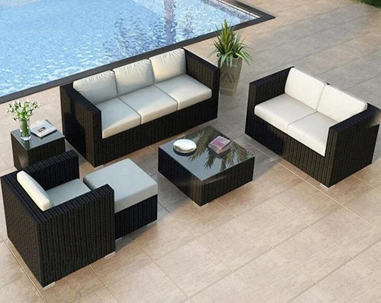 

Элитный комплект садовой мебели для террасы: трехместное ротанговое кресло-софа с защитой от солнца и влаги