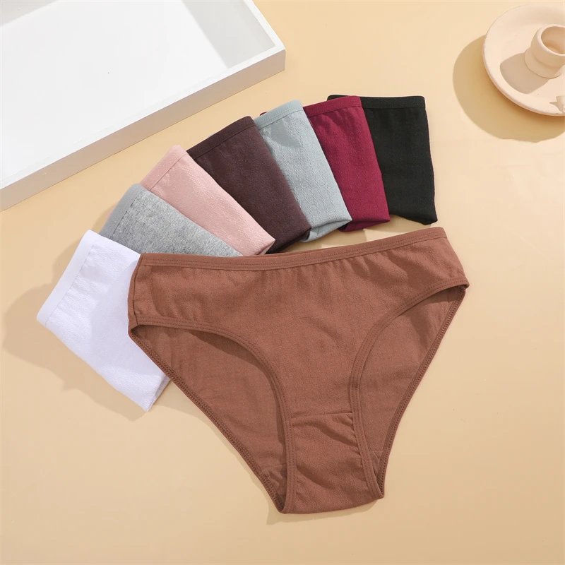 FINETOO 7Pcs Cotton Seamless Solid Panties Women Stretchy Low-Waist Briefs Breathable Fit Lingerie Ultra-Soft Sports Intimate