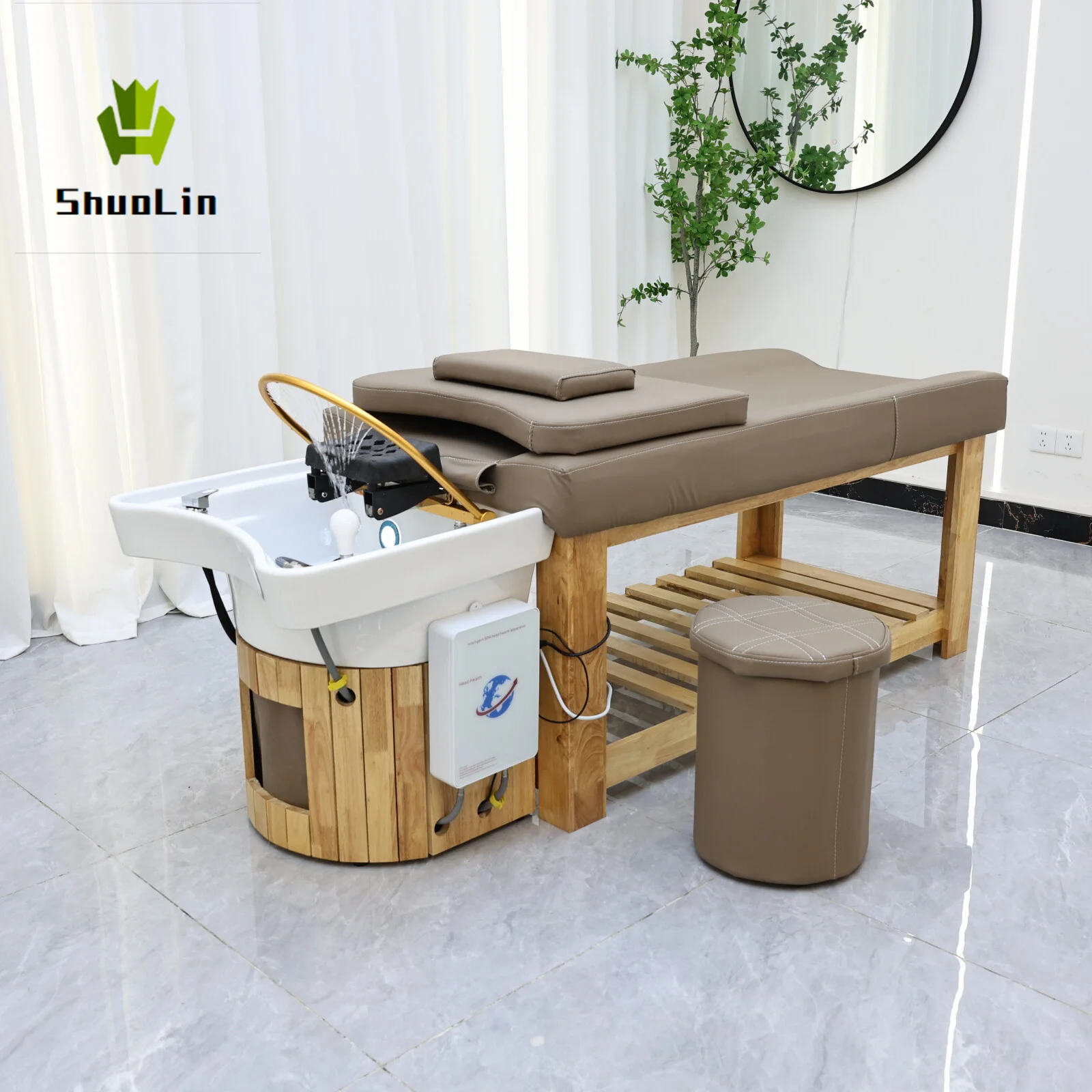 Hot Sale Professional Modern Salon Shampoo Chair  Synthetic Leather Basin High-Density Sponge Wood Frame for