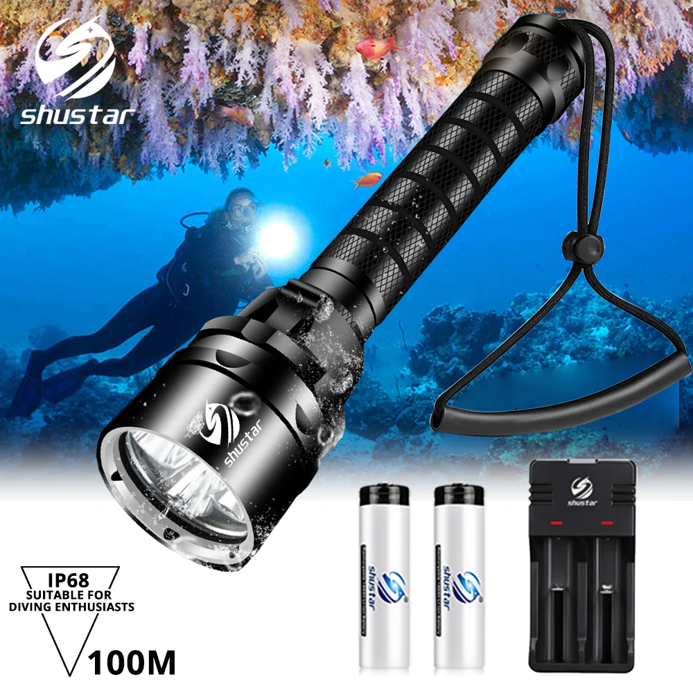 IP68 Powerful Diving Flashlight Highest Waterproof Professional diving light With anti-skid Rope Use 5 x super bright lamp beads