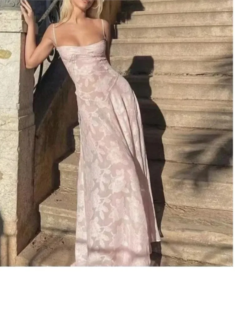 

2025 elegant vestidos Spaghetti Strap party dresses vestido largos vacation holiday solid color Slim Bodycon fresh and sweet
