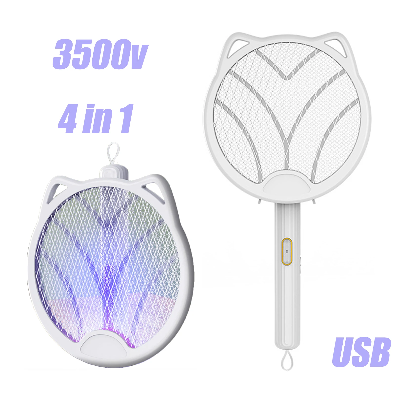 

3500V Folding 4 IN 1 Electric Mosquito Fly Swatter USB Rechargeable 1200mAH With Purple Lamp Seduction Trap Summer Protect Tools