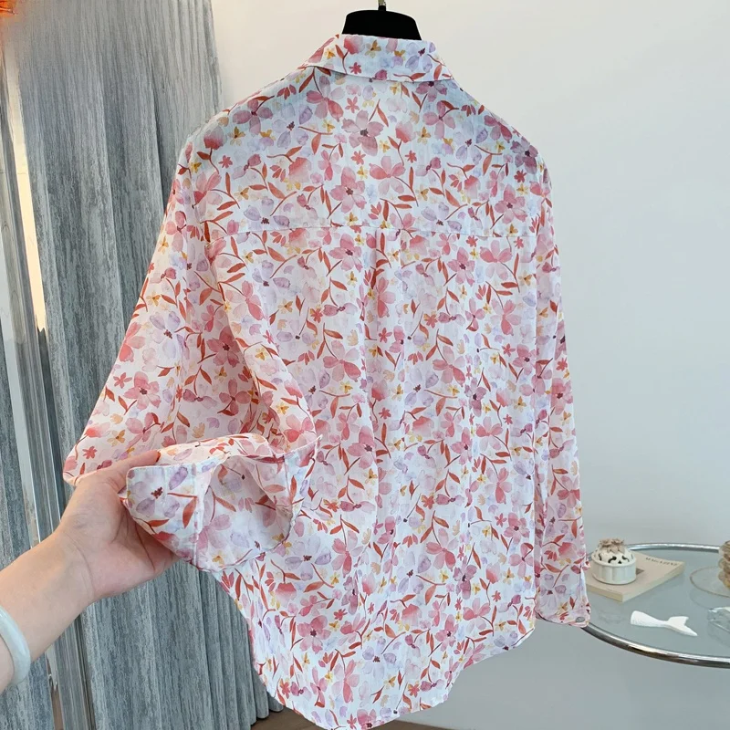 Retro di grandi dimensioni lungo Sve irt da donna casual stampato artistico vestibilità ampia primavera autunno top colletto fem regolare...