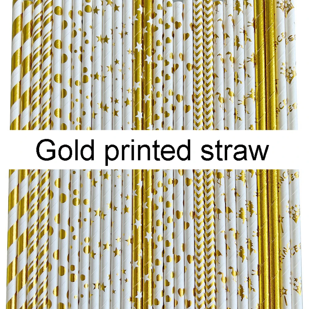 

1000X Gold/Silver “Star”“Crown” Eco-friendly paper straw,Biodegradable juice beverage straws,Party dessert table decorations