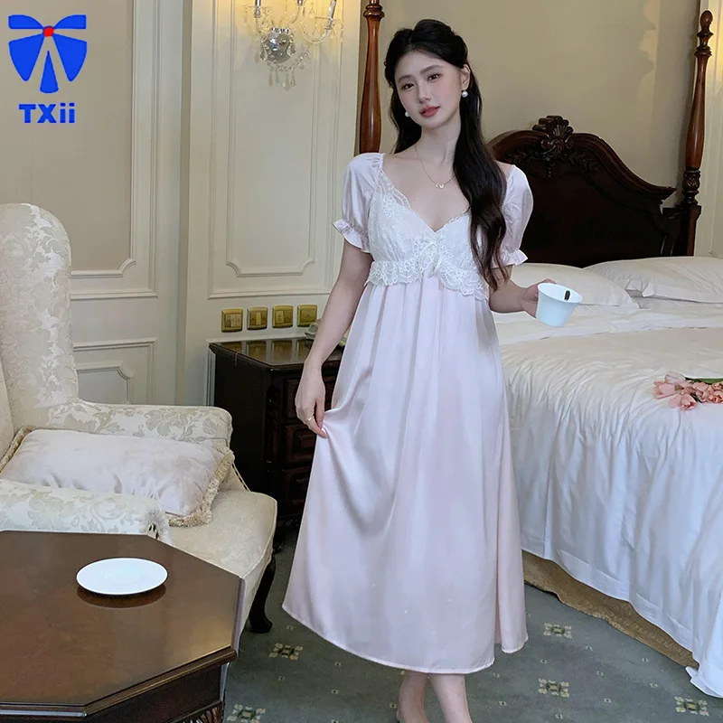 Long Dress Pajamas Princess Style Sexy Summer Ice Silk Women's Sexy Pure Desire Style Household dress Outer Wearing Thin Style