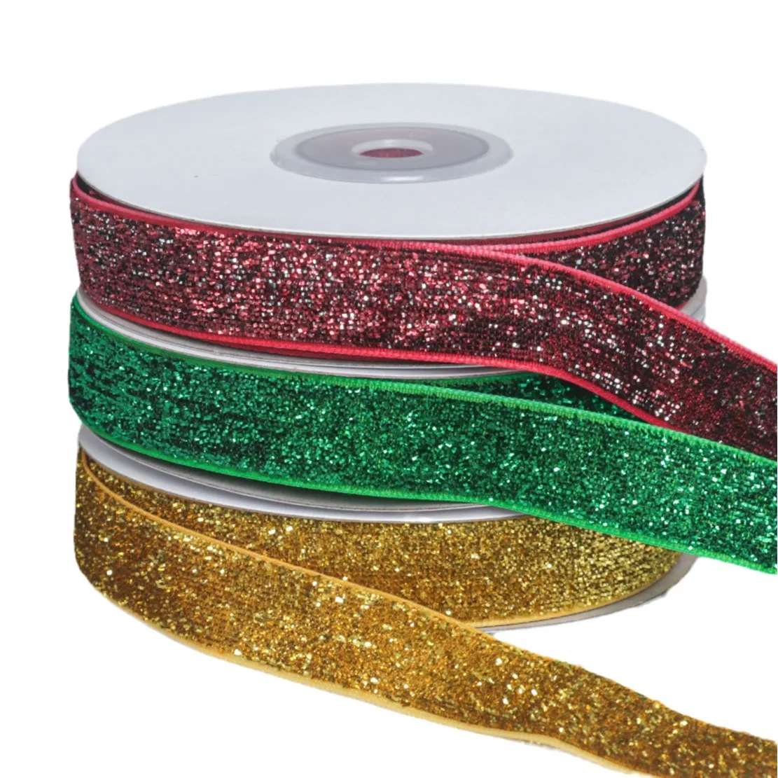 50Y/ROLLS 3/8inch 9-10MMSparkle Elastic Glitter ribbon metallic Velvet ribbon Headband LACE