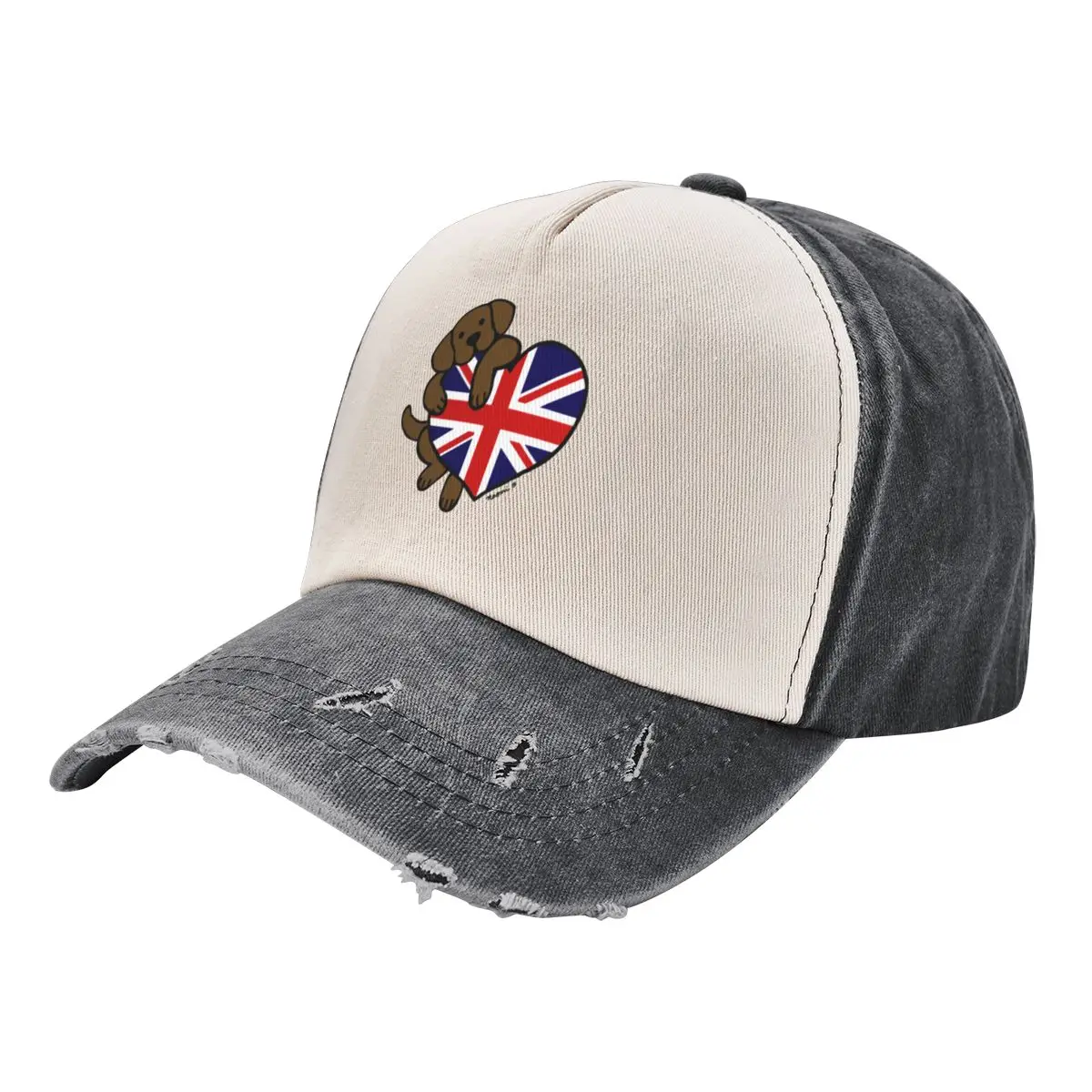 

Union Jack British Heart Chocolate Labrador Baseball Cap Snap Back Hat dad hat Men Hats Women's