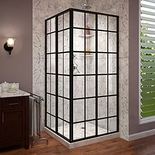 French Corner 34 1/2 In. D X 34 1/2 In. W X 72 In. H Framed Sliding Shower Enclosure In Satin Black, Shen-8134340-89