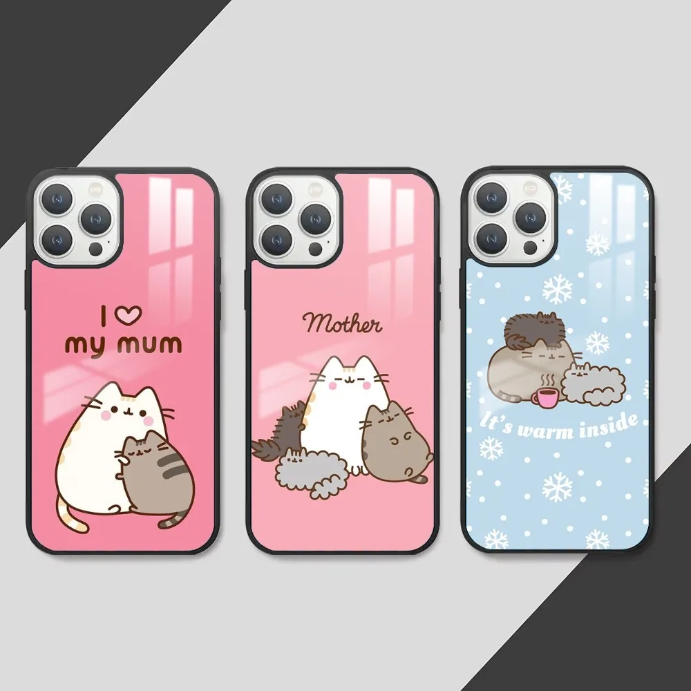 Cartoon P-Pusheens Cute Cat IMD Phone Case For iPhone 16 15 14 13 12 11 Pro Max Plus Mini PC Fashion mirror phone case