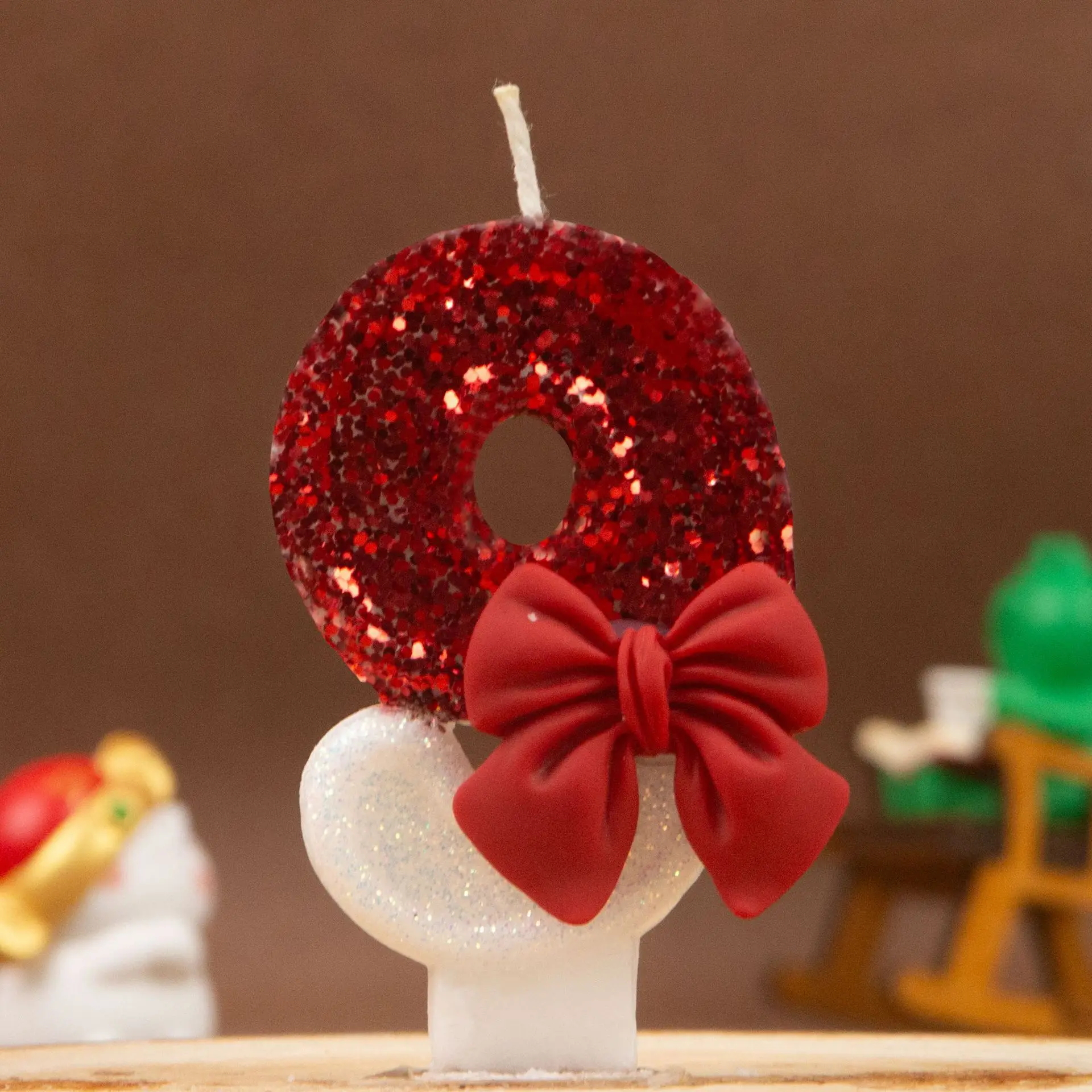Red White Sequins Bow 0-9 Birthday Digital Candle - Creative Premium Cake Decoration image 6