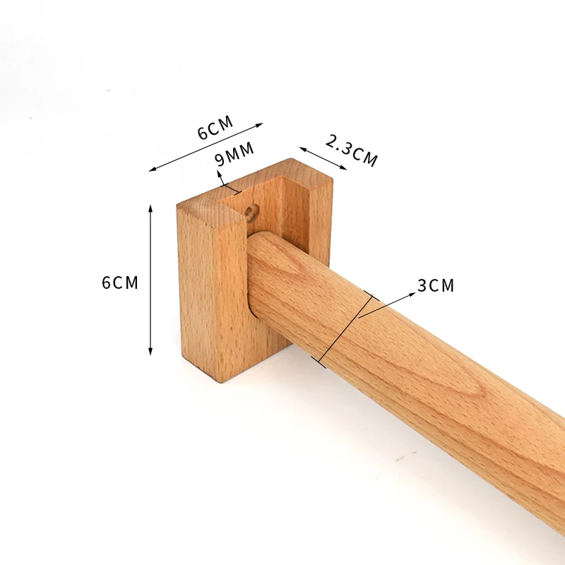 Natural Beech Walnut Curtain Rod Clothes Poles Solid Wood Cabinet Pole Japanese Wooden Track Bracket Accessories Home Decoration
