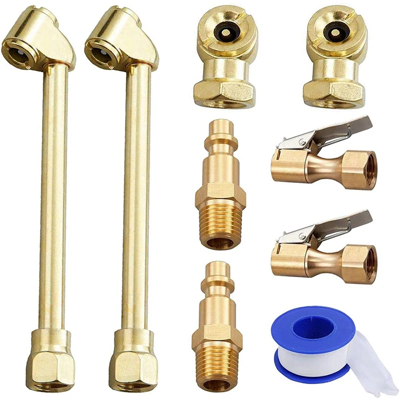 

9PCS Heavy Duty Brass Air Chuck Set,Dual Head Air Chuck,1/4 Female NPT Closed Ball Air Chuck,Closed Flow Tire Chuck