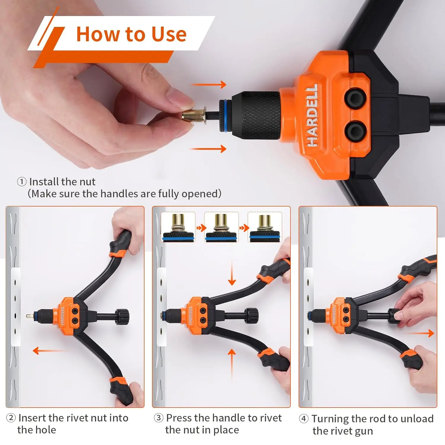 14" Rivet Nut Tool Kit with 100 Nuts, 7 Metric & Inch Mandrels, and Rugged Carrying Case for Metal Work