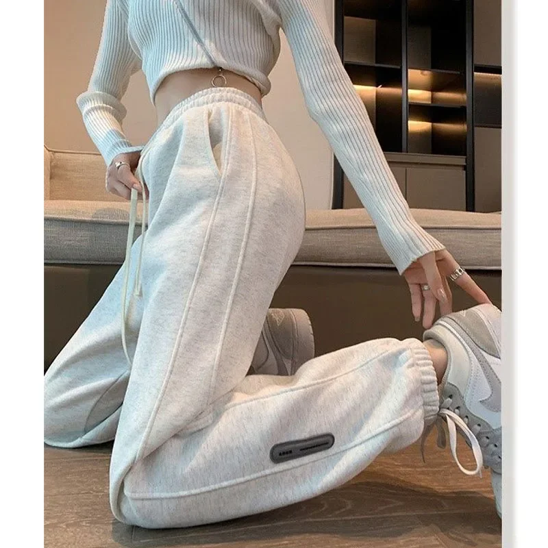 

Autumn Winter Casual Plus Fleece Sports Pants for Female All-match Solid Color Drawstring Harem Pants Women's Clothing Z968