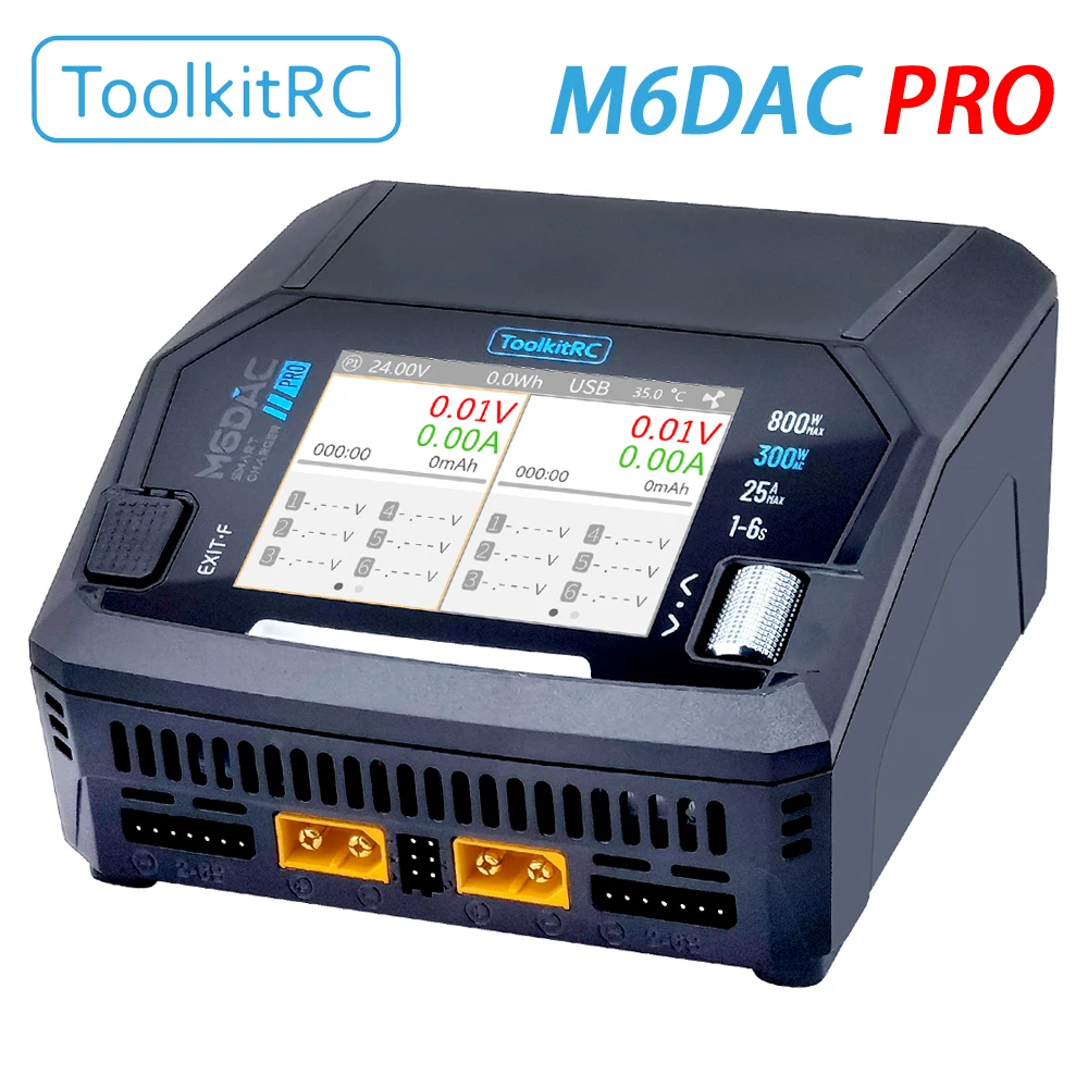 ToolkitRC M6DAC PRO Intelligentes Ladegerät, Dual-Channel AC 200W DC 800W 16A Lithium-Akku-Ladegerät für 1S 2S 3S 4S 5S 6S LiHV Lipo, PD65W Entladefunktion, für ferngesteuerte Spielzeugmodelle,