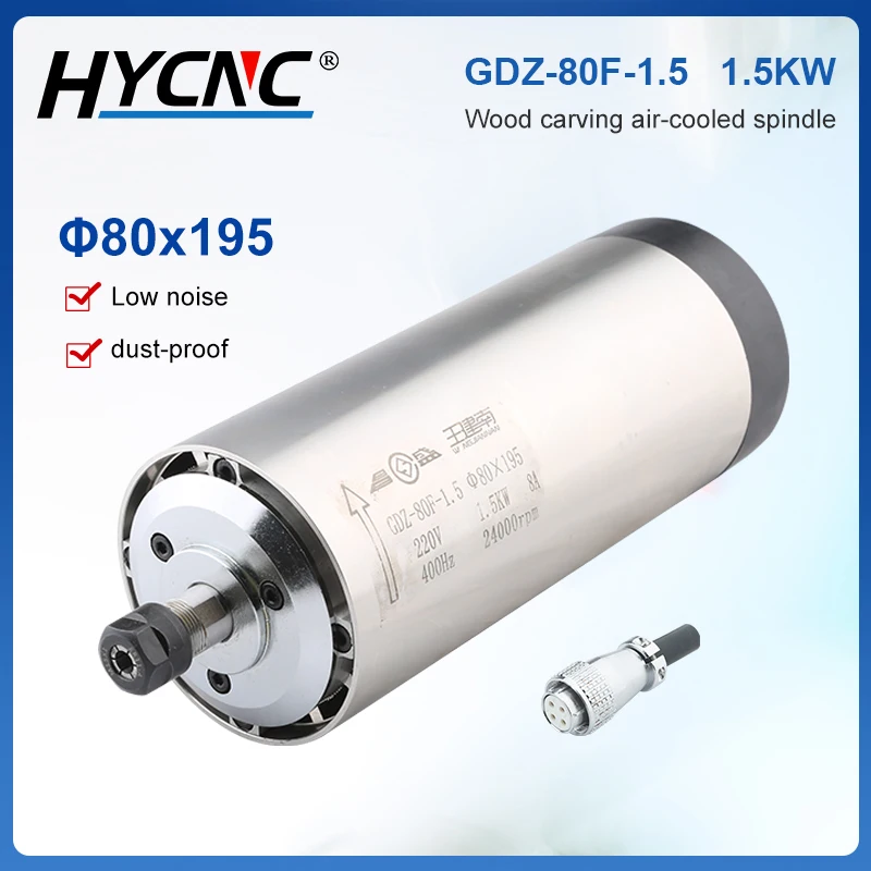 1.5kw ER11 Air-Cooled Spindle Motor 220V 380V Diameter 80MM 24000rpm 4 Bearings For CNC Router Engraving Milling Machine