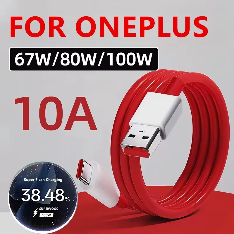 SuperVOOC 100W 80W Type C USB Fast Charging Cable For OnePlus 9 10 Pro 11 12 13 Nord 2T 3 4 5 CE 2 3 Lite N200 N300 OPPO Realme