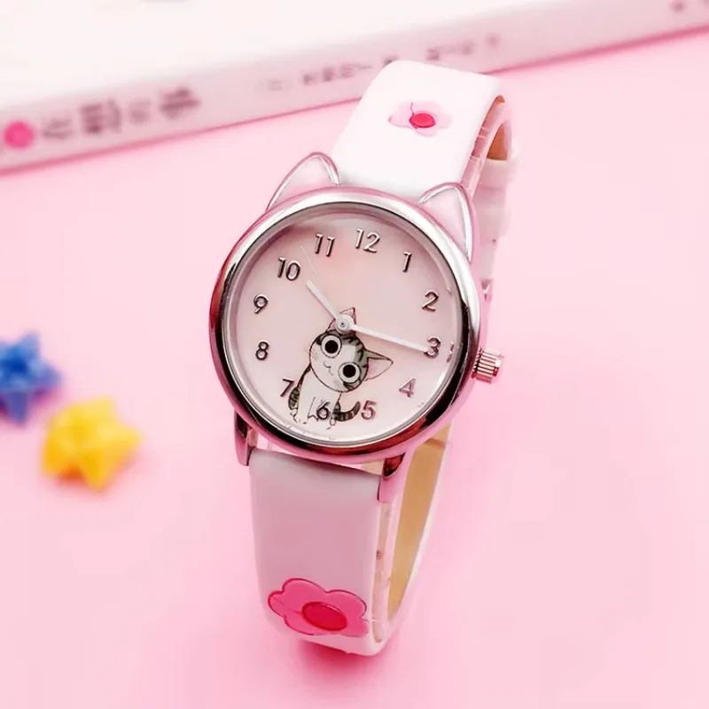 Reloj de estudiante para mujer, regalo femenino, bonito diseño de gato y queso, relojes para niños, relojes analógicos de cuarzo para niñas