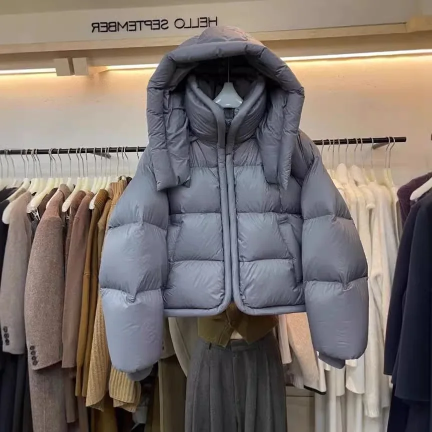 Korean Style Hooded Short Thickened Cotton Jacket Women's Winter Outerwear Bread Coat Warm Stand Collar Loose Fit Female Clothes
