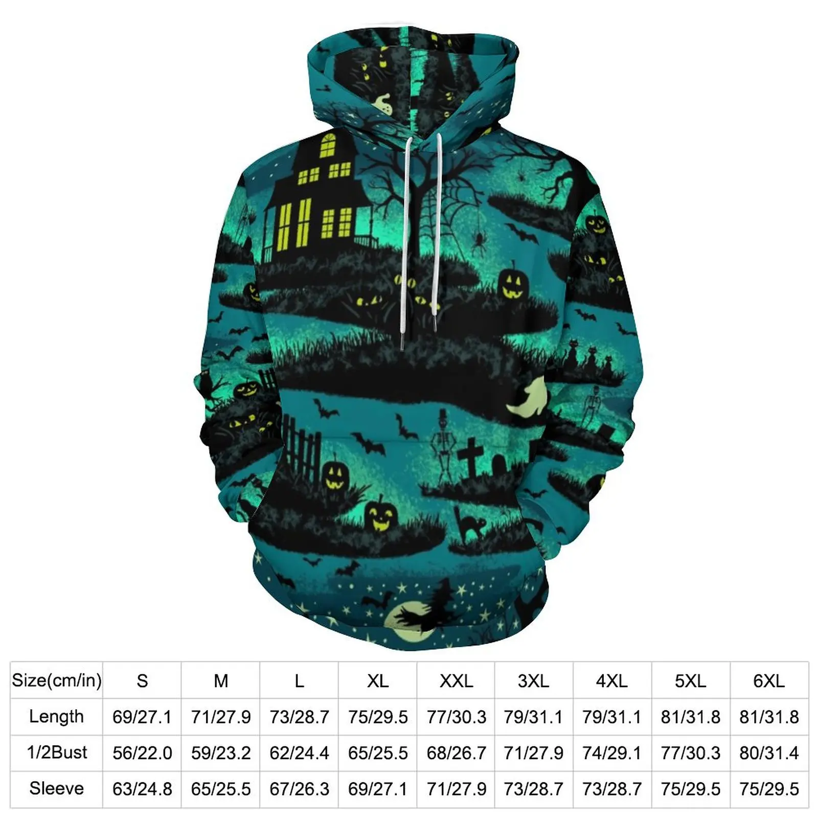 Black Cat Loose Hoodies Magical Halloween Night Aesthetic Hoodie Men Long-Sleeve Oversized Street Wear Graphic Sweatshirts